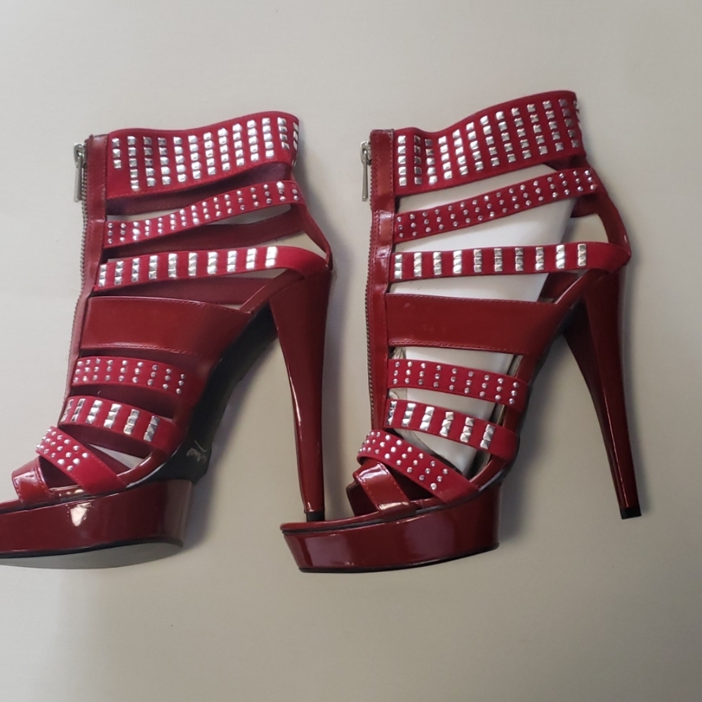 Ann Michelle Shoes, 5" Heel, Red